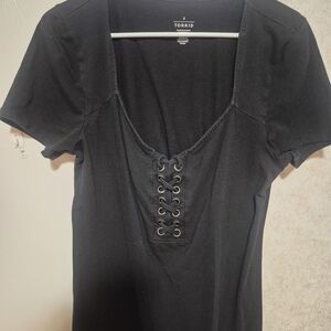 Torrid Black Lace-Up Short Sleeve Tee